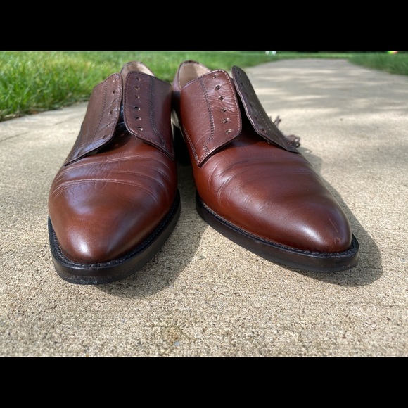 Italian Mahogany Leather Pointed Oxfords - Picture 3 of 6